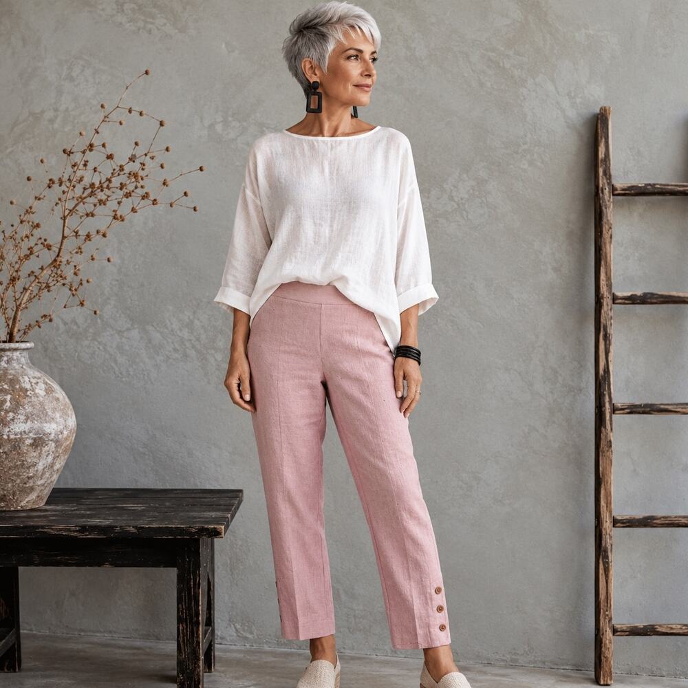 J Jill Lavender Linen Stretch Crop Pants Large